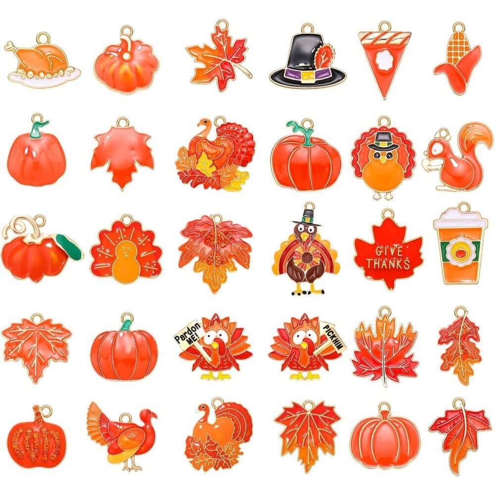 30/50PCS Fall Charms for Jewelry Making, Enamel Thanksgiving Autumn Harvest Pump